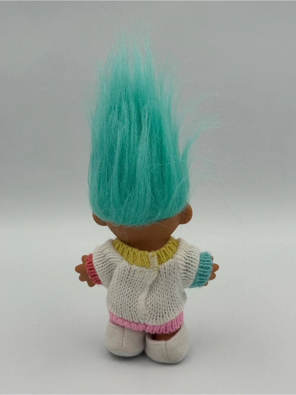 Vtg Russ Berrie Easter Bunny‎ Troll Doll Blue Hair Pastel Sweater 7 Inch
